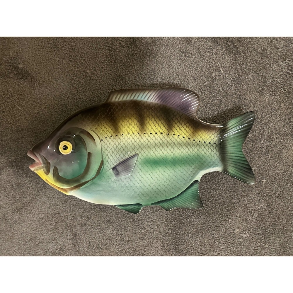 Vintage Ceramic Fish Platter Hand Painted Sunfish Bluegill Serving Dish Decor
